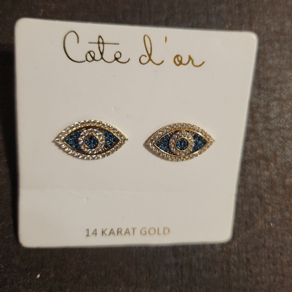 Blue and Gold Eye Earrings